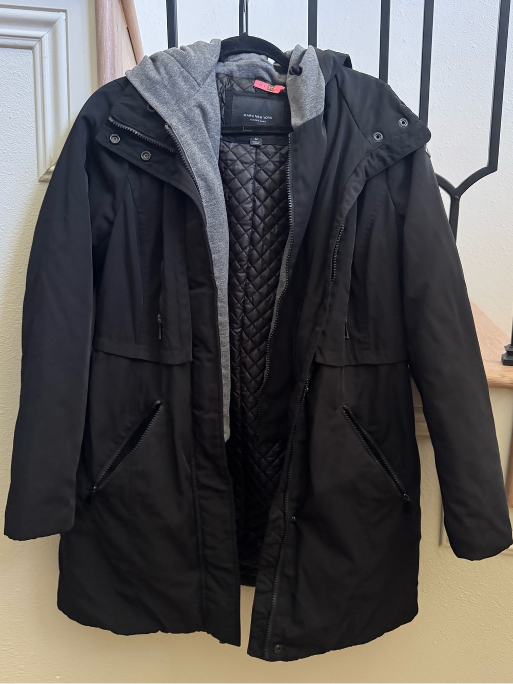 Marc New York Black Quilted Jacket with Gray Trim